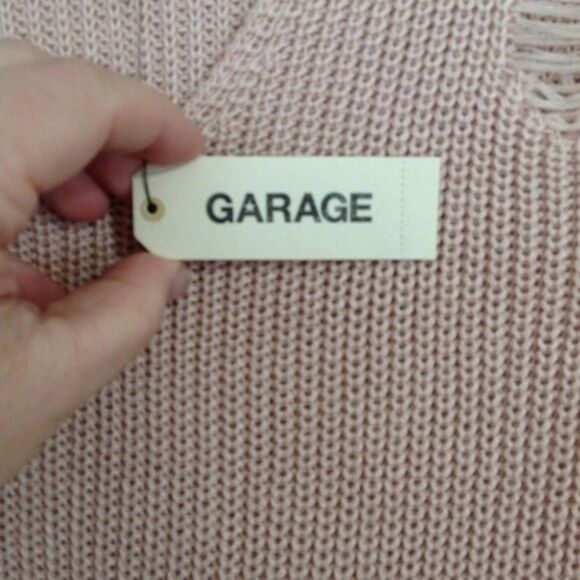 GARAGE NWT Boxy Distressed Slouchy V-Neck Peach Whip Sweater Small Boho Chic - Picture 7 of 11